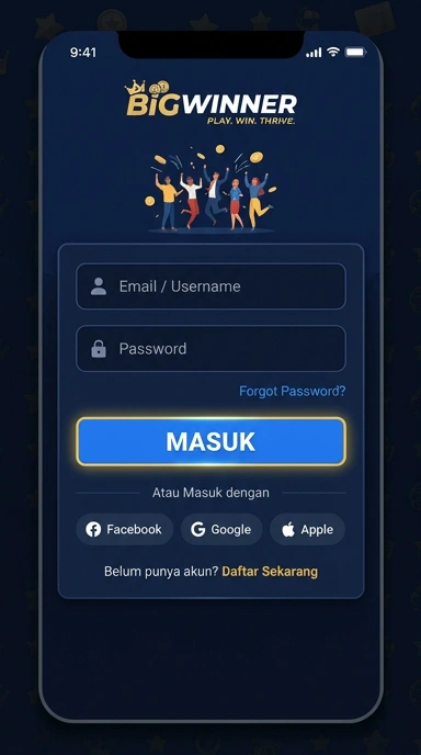 Tampilan halaman login bigwinner