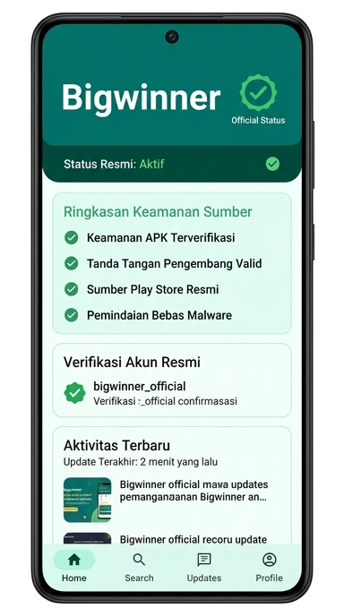 Tampilan kanal resmi bigwinner